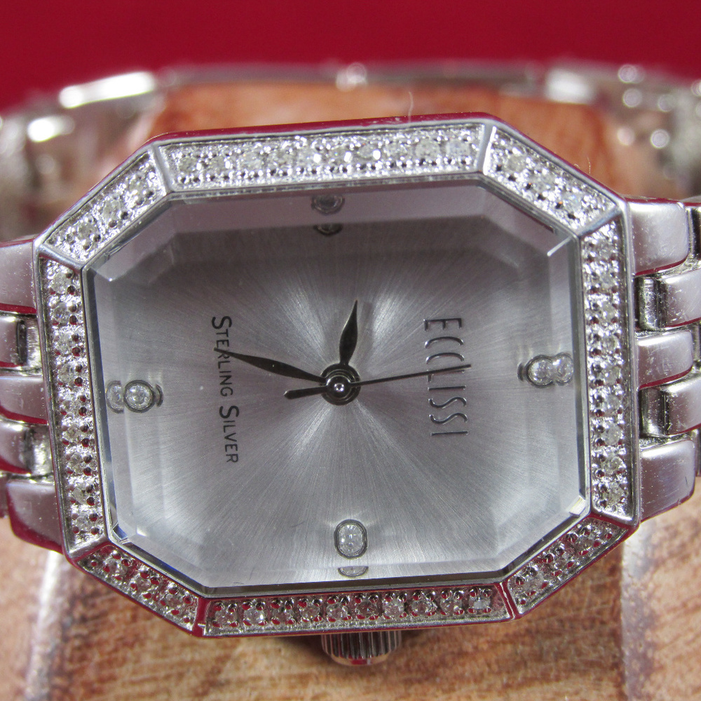 Ecclissi Sterling Silver & Diamond Bevel Watch